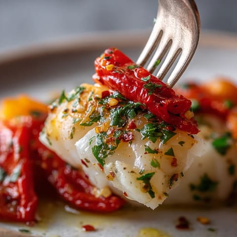 Salt Cod with Roasted Red Peppers.