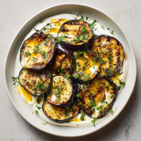 Grilled eggplant with saffron yogurt.