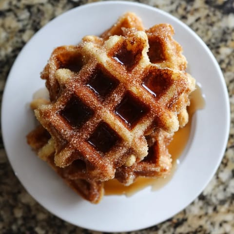 Churro waffles con salsa de canela.
