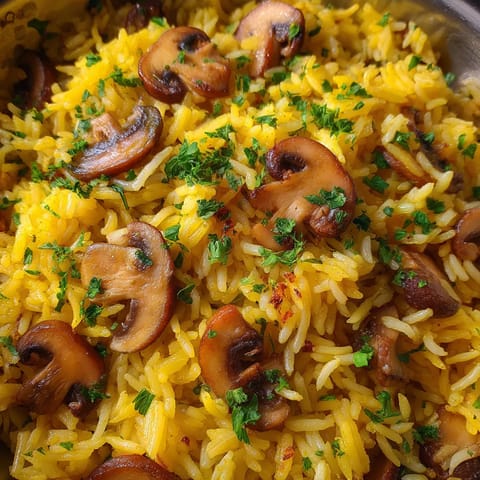 Rice con mushrooms y hierbas.