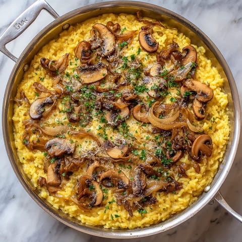 Rice con mushrooms y salsa cremosa.