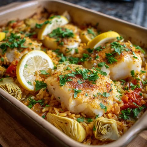 Cod & Artichoke Rice Bake.