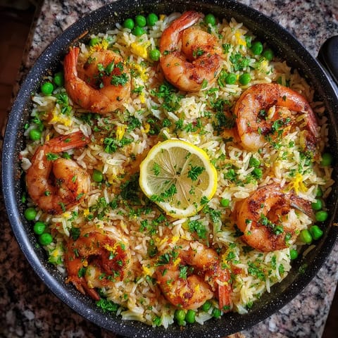 Rice con camarones y pimiento.