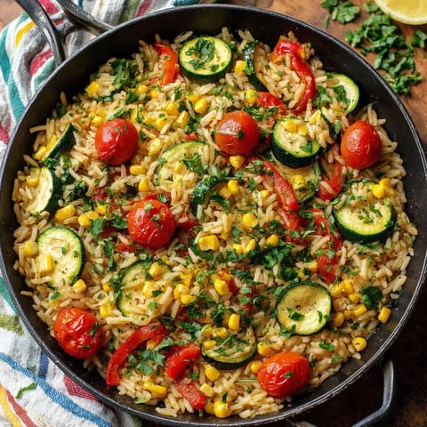 Rice skillet con vegetales.