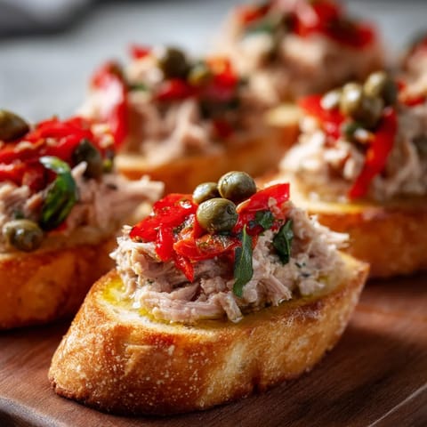 Montaditos con atún y pimiento rojo.