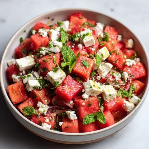 Salade de pastèque, feta & menthe fraîche.
