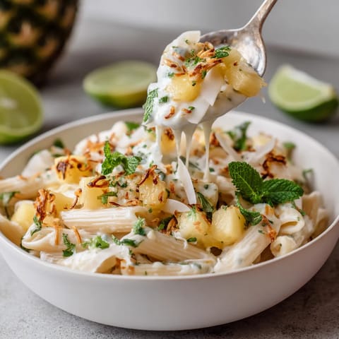Una porción de pasta con coconut y pineapple.