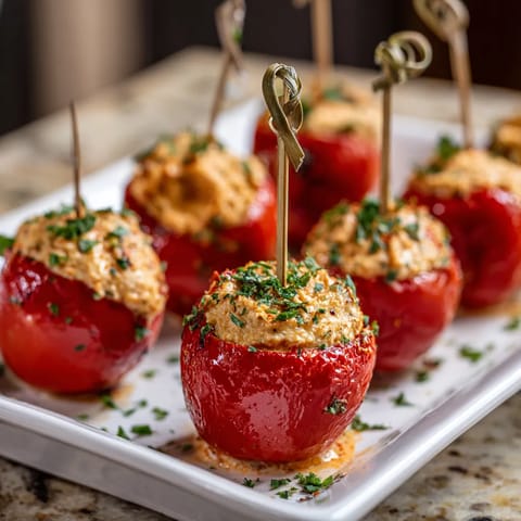 Un plato con varios piquillos de pimiento en él.