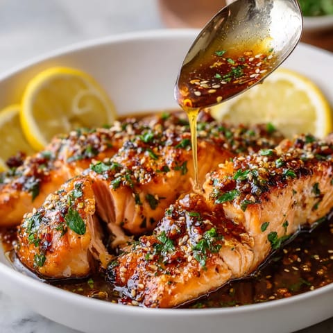 Salmón con salsa de miel y ajo.