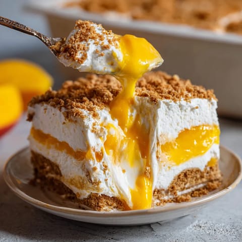 Un plato de mango float con crema y galletas.