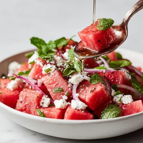 Salada de melón, queso feta y menta.