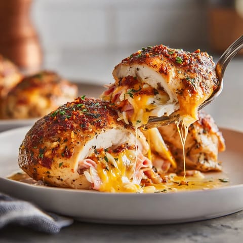 Pechugas de pollo rellenas de jamón y queso.