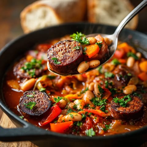 Veggie Callos con Black Butifarra y White Beans.