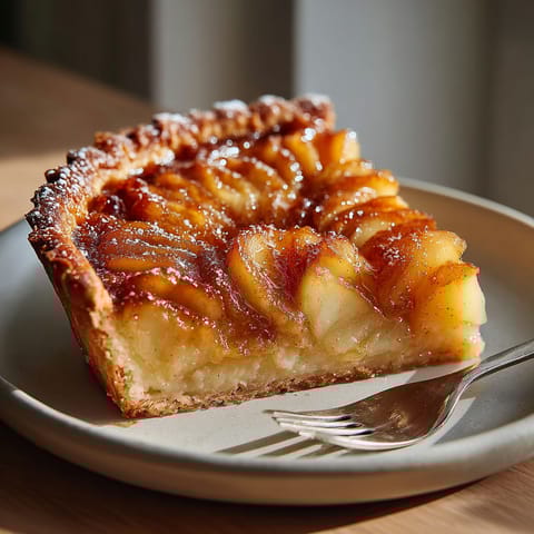 A slice of pie on a plate.