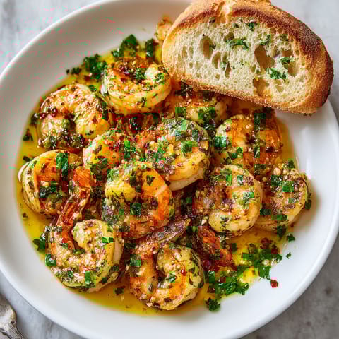 A bowl of shrimp with a topping of garlic and chili.
