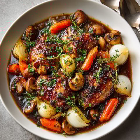 A bowl of food with mushrooms and carrots.