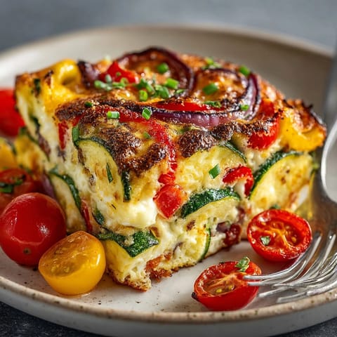 Huevos Españoles al Horno con Verduras recién horneados; la yema líquida se mezcla con vegetales tiernos.