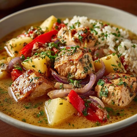 Marmitako: ragoût de atún, papas y pimientos rojos, un reconfortante manjar de mar.