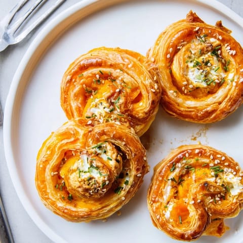 Savory-sweet miso pumpkin empanada twists with flaky pastry, delicious party snack choice.  