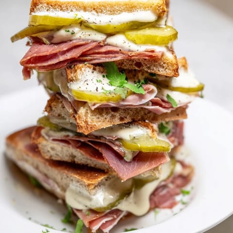 Deliciosos dedos de bocadillo con jamón, encurtidos y aioli cremoso.  