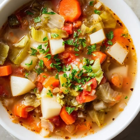Close-up of a steaming bowl of homemade winter vegetable soup, perfect for a cold evening.