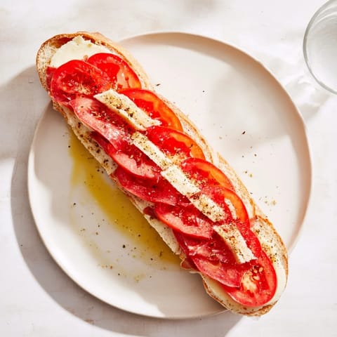 Bocadillo baguette tomate jamón