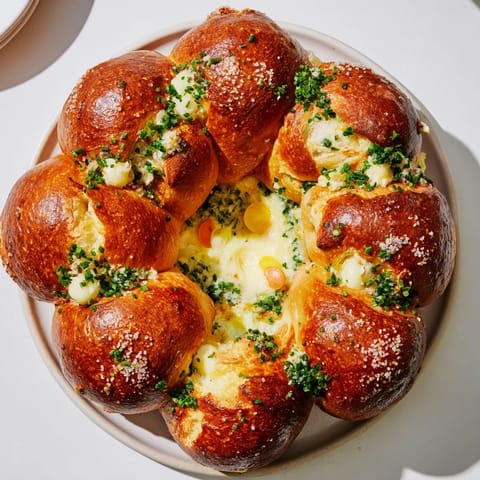 Warm pretzel bites arranged in a ring, filled with cheese, forming the tempting Pretzel Joy Wreath appetizer.
