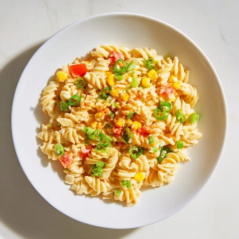 A close-up of the flavorful One-Pot Mexican Street Corn Pasta, ready to be served.