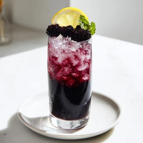 Vibrant layered Dark Matter Mocktail, offering a visually stunning, cool, and delicious mocktail bursting with flavor.