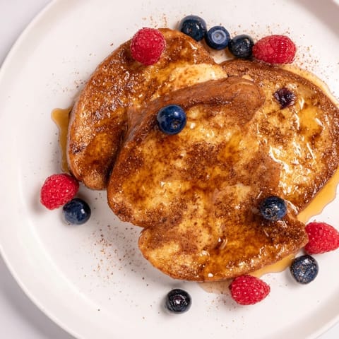 Thick slices of custardy ice cream French toast, ready to drizzle with maple syrup for brunch.