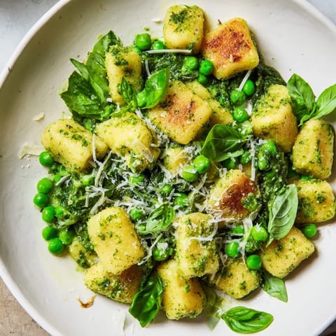Pesto gnocchi con guisantes