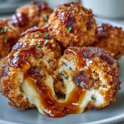 A hand holding a single Buffalo Chicken Bacon Mozzarella Bomb, showcasing the spicy ground chicken, smoky bacon, and gooey mozzarella center.