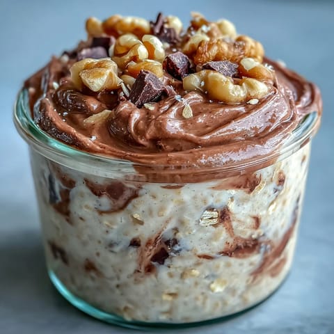 Chilled jars of Chunky Monkey Protein Overnight Oats layered with banana slices and chocolate chips.