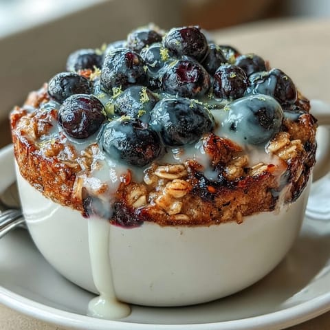 Freshly prepared One-Bowl Lemon Blueberry Baked Oatmeal Cups served with coffee for breakfast.