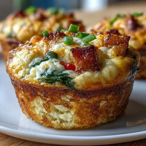 1. Deliciosos muffins de huevo con jamón y vegetales, cargados de proteínas y queso derretido, ideales para desayunos rápidos y saludables.  