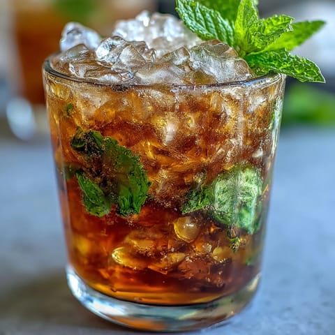 Refrescante mocktail de menta julepe en miniatura con limón y agua con gas, perfecto para celebrar.  