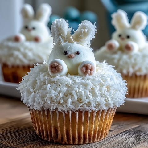 Deliciosos cupcakes de Pascua con coco y malvaviscos, perfectos para celebrar con familia y amigos.