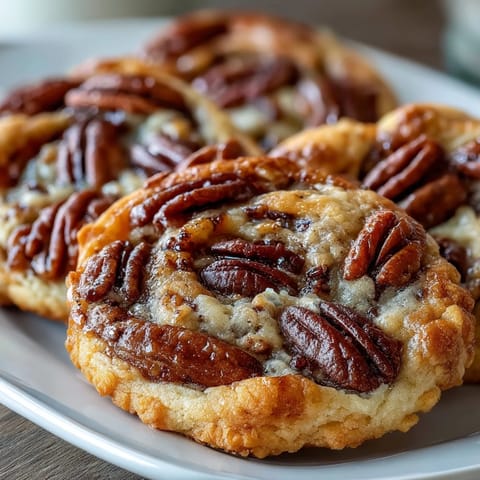 Galletas de mantequilla con nueces y espiral de caramelo doradas y crujientes, con nueces tostadas y caramelo derretido que se desliza en cada bocado.