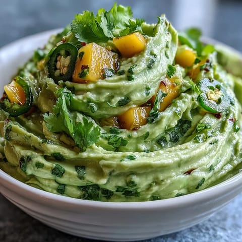 Guacamole cremoso con mango y jalapeño, perfecto para celebrar el Cinco de Mayo con amigos.
