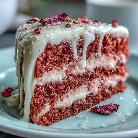 Rosé velvet cake con goteo dorado brillante, perfecto para celebraciones y ocasiones especiales.