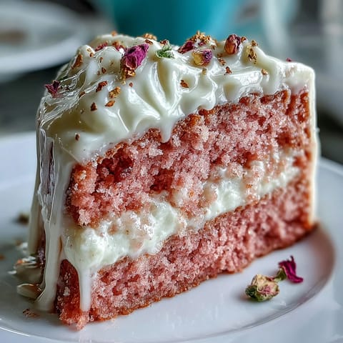 Pastel de terciopelo rosado con oro comestible para ducha nupcial, con capas suaves y decoración brillante.