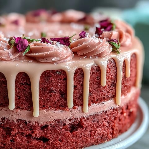 Pastel de terciopelo rosado con oro comestible, ideal para celebración de boda o ducha nupcial.  