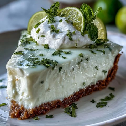 Deliciosa tarta fría de lima lista para servir con crema batida.