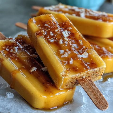 Paletas cremosas de mango y coco, refrescantes y tropicales, perfectas para el verano.