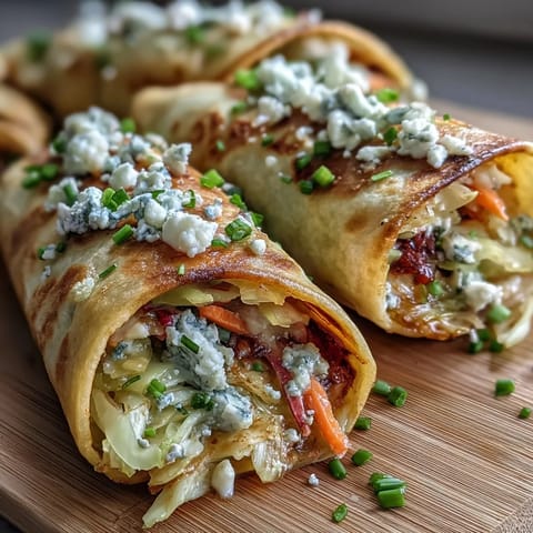 Wraps crujientes de col búfalo recién hechos con crujiente de tortilla.