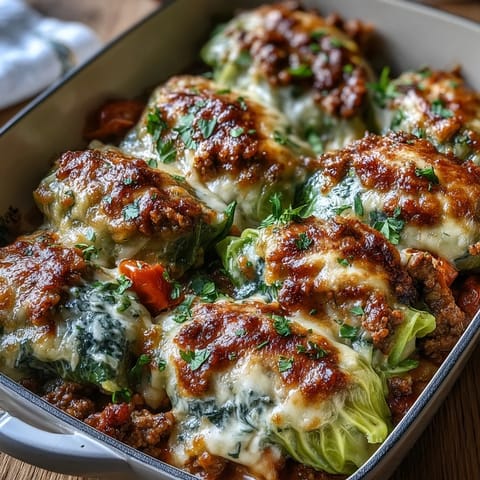 Disfruta esta Cabbage Dumpling Lasagna dorada y burbujeante.