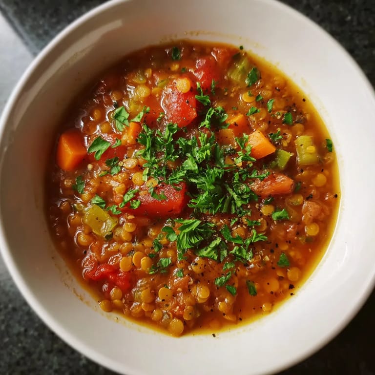 Lentil and tomato soup with cumin.