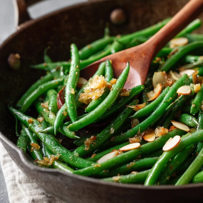 Un plato de verduras con almendras y ajo.