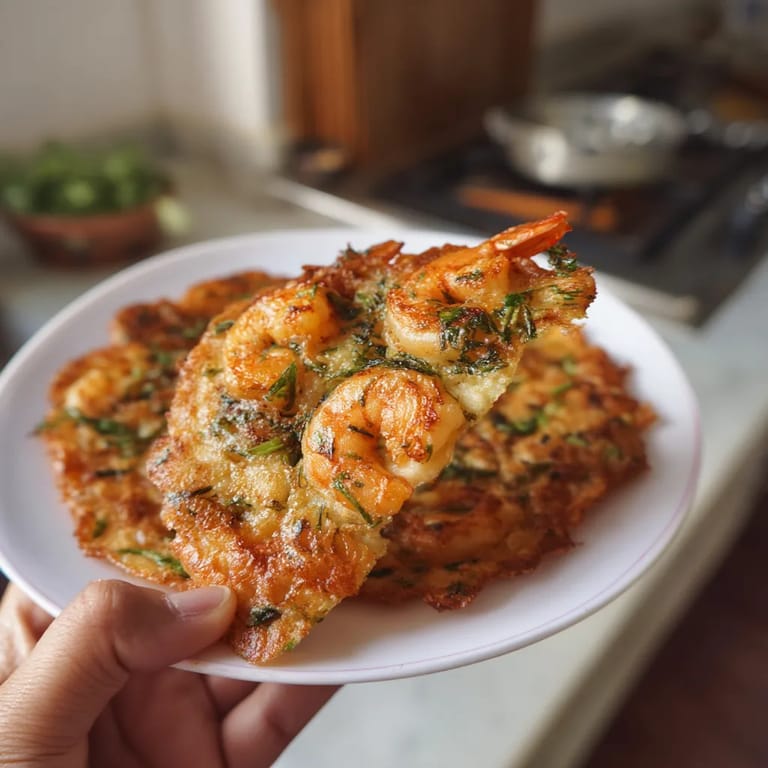 Plato de camarones con panceta.