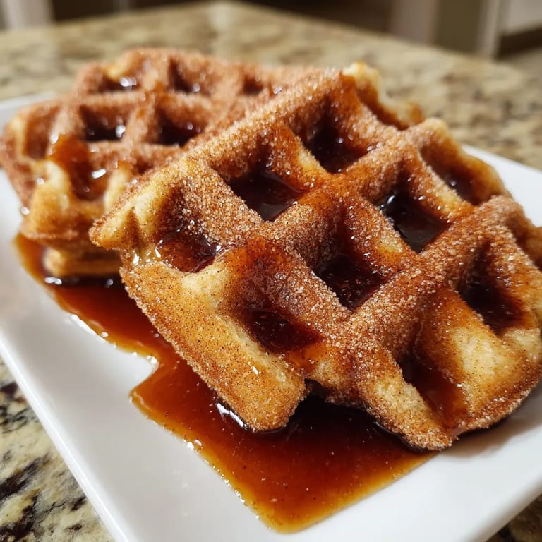 Churro waffles con salsa de canela.